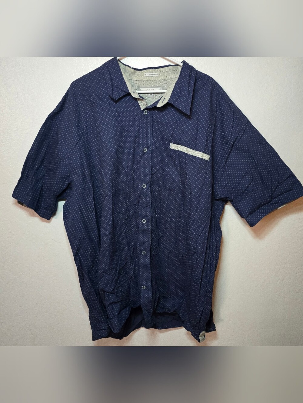 Craft + Flow Men's Navy Blue Micro-Dot Short Sleeve Button Down Shirt(4xl)